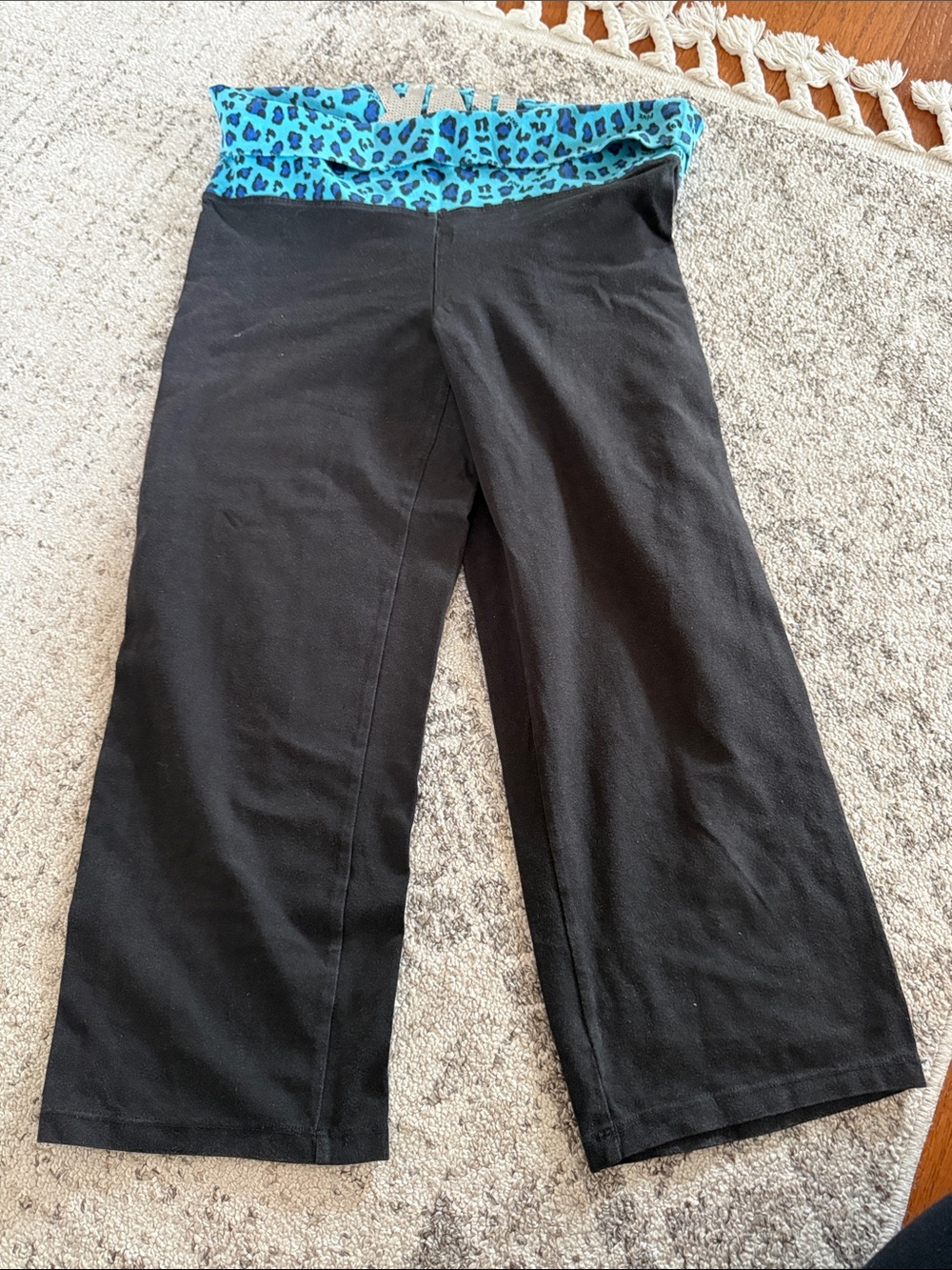 Black Yoga Pants with Teal Leopard Waistband